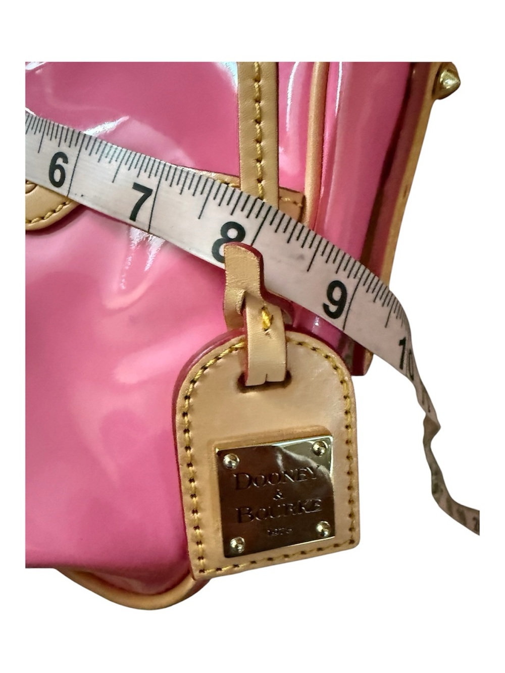 Dooney & Bourke Pink Patent Crossbody with Tan Trim - Picture 5 of 13